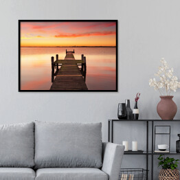 Plakat w ramie Wschód słońca nad jeziorem