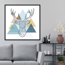 Plakat w ramie Geometryczna głowa jelenia w skandynawskim stylu