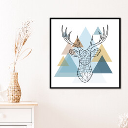 Plakat w ramie Geometryczna głowa jelenia w skandynawskim stylu