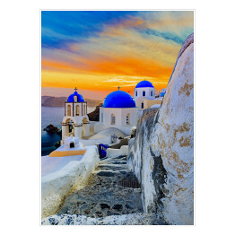 Plakat Malowniczy widok na Stare Miasto Oia na wyspie Santorini, Grecja
