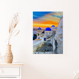 Plakat Malowniczy widok na Stare Miasto Oia na wyspie Santorini, Grecja