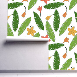 Tapeta samoprzylepna w rolce Tropikalny wzór z liści palmowych i kwiatów