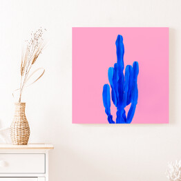 Obraz na płótnie Niebieski kaktus na różowym tle
