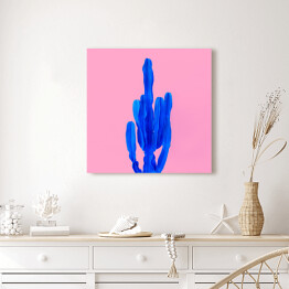 Obraz na płótnie Niebieski kaktus na różowym tle