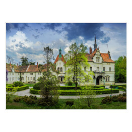 Plakat samoprzylepny Średniowieczny zamek w Karpatach na Ukrainie