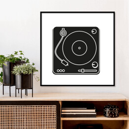 Plakat w ramie Gramofon winylowy - bialo czarna ilustracja