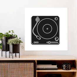 Plakat samoprzylepny Gramofon winylowy - bialo czarna ilustracja