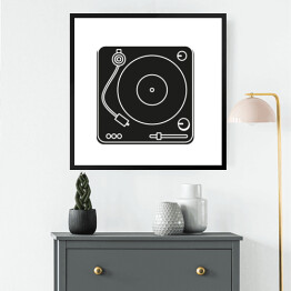 Obraz w ramie Gramofon winylowy - bialo czarna ilustracja