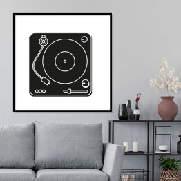 Plakat w ramie Gramofon winylowy - bialo czarna ilustracja