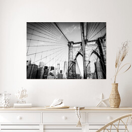 Plakat samoprzylepny Most Brookliński w biało czarnych kolorach
