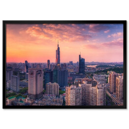Plakat w ramie Panorama miasta Nanjing w Chinach o zachodzie słońca