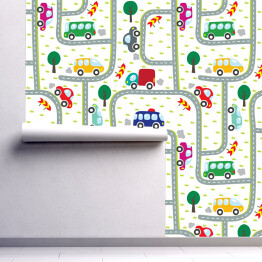 Tapeta samoprzylepna w rolce Autobusy na drodze - kolorowy wzór