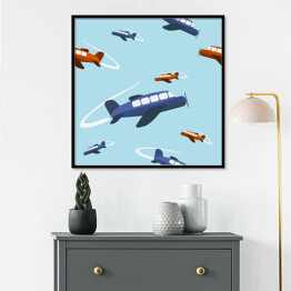Plakat w ramie Kolorowe samoloty na błękitnym niebie