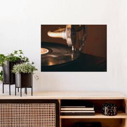 Plakat samoprzylepny Gramofon w stylu vintage odtwarzający płytę