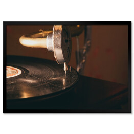 Plakat w ramie Gramofon w stylu vintage odtwarzający płytę