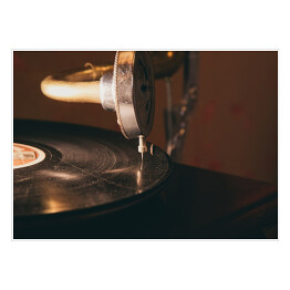 Plakat Gramofon w stylu vintage odtwarzający płytę