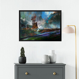 Obraz w ramie Malowany górski krajobraz z domami