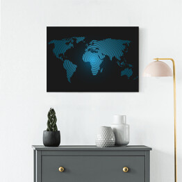 Obraz na płótnie Mapa świata z błękitnych pierścieni na granatowym tle