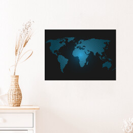 Plakat Mapa świata z błękitnych pierścieni na granatowym tle