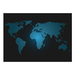 Plakat samoprzylepny Mapa świata z błękitnych pierścieni na granatowym tle