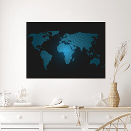Plakat samoprzylepny Mapa świata z błękitnych pierścieni na granatowym tle