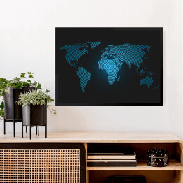 Obraz w ramie Mapa świata z błękitnych pierścieni na granatowym tle