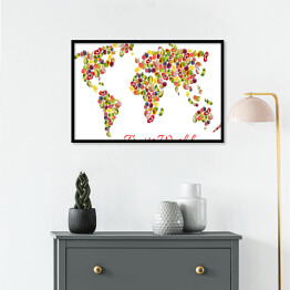 Plakat w ramie Mapa świata egzotycznych owoców tropikalnych
