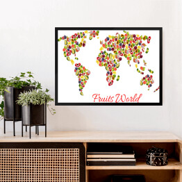 Obraz w ramie Mapa świata egzotycznych owoców tropikalnych