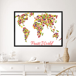 Obraz w ramie Mapa świata egzotycznych owoców tropikalnych