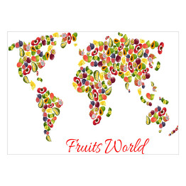 Plakat samoprzylepny Mapa świata egzotycznych owoców tropikalnych