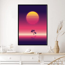 Plakat w ramie Różowy zachód słońca w stylu vaporwave
