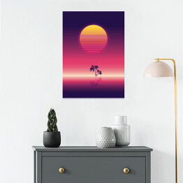 Plakat Różowy zachód słońca w stylu vaporwave