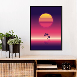 Plakat w ramie Różowy zachód słońca w stylu vaporwave