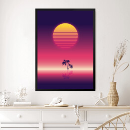 Obraz w ramie Różowy zachód słońca w stylu vaporwave