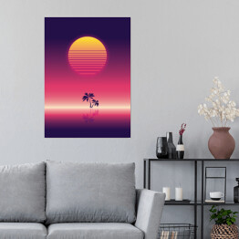 Plakat Różowy zachód słońca w stylu vaporwave