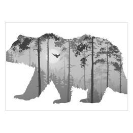 Plakat Niedźwiedź i las - podwójna ekspozycja