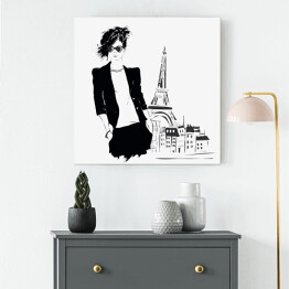 Obraz na płótnie Młoda dziewczyna w marynarce na tle Paryża - ilustracja