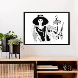 Obraz w ramie Młoda dziewczyna na tle Paryża - strój w stylu Audrey Hepburn
