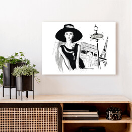 Obraz na płótnie Młoda dziewczyna na tle Paryża - strój w stylu Audrey Hepburn