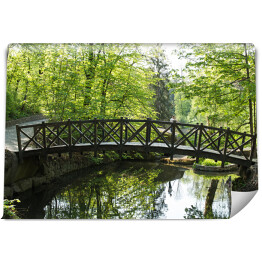 Fototapeta Stary drewniany most w parku wiosną