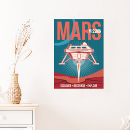 Plakat samoprzylepny Statek kosmiczny lądujący na Marsie
