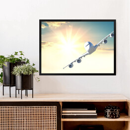 Obraz w ramie Samolot pasażerski lecący w stronę kamery