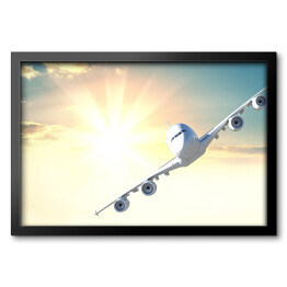 Obraz w ramie Samolot pasażerski lecący w stronę kamery