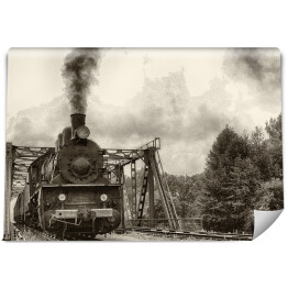 Stara lokomotywa parowa - czarno biała ilustracja