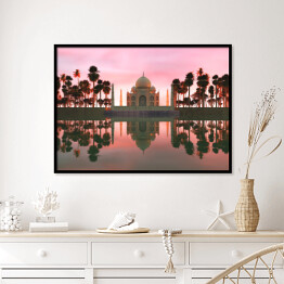 Plakat w ramie Ilustracja - Taj Mahal otoczone tropikalnymi drzewami
