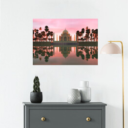Plakat samoprzylepny Ilustracja - Taj Mahal otoczone tropikalnymi drzewami