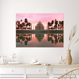 Plakat Ilustracja - Taj Mahal otoczone tropikalnymi drzewami