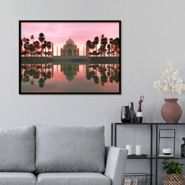 Plakat w ramie Ilustracja - Taj Mahal otoczone tropikalnymi drzewami
