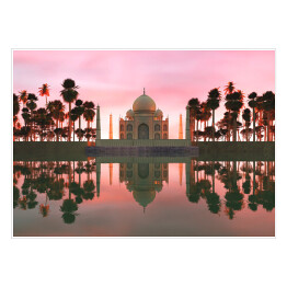 Plakat samoprzylepny Ilustracja - Taj Mahal otoczone tropikalnymi drzewami