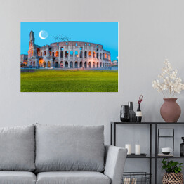 Plakat Księżyc nad Koloseum w Rzymie, Włochy